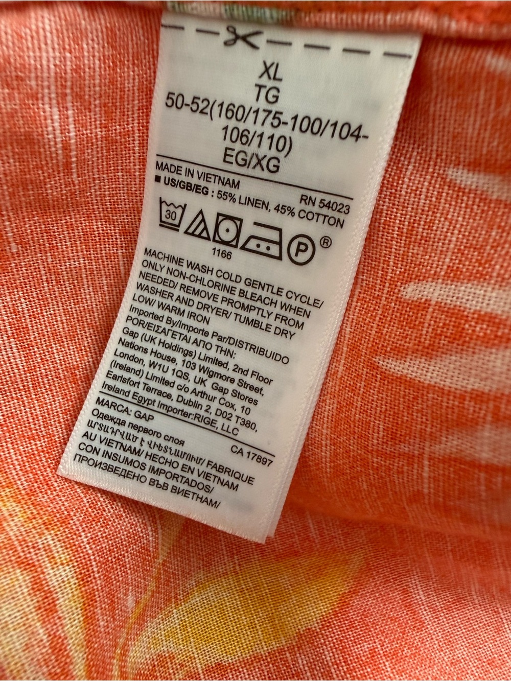 Gap Woman’s XL Camp Shirt Bright Orange Yellow Floral Linen Classic Tropical - Picture 8 of 9